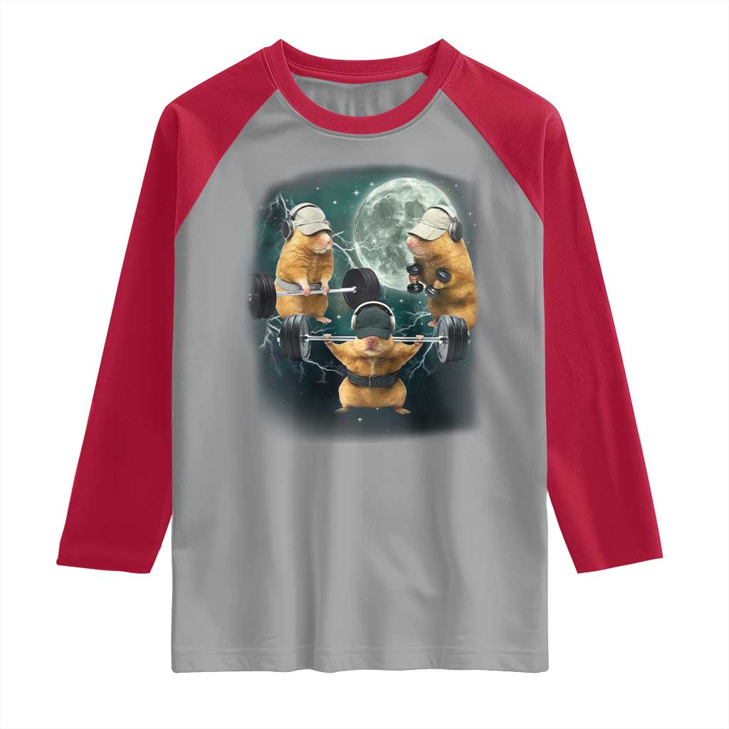 Funny Three Hamster Deadlift Gym Rat Moon Training Weightlifting Meme Raglan Shirt TS11 Sport Gray Red Print Your Wear