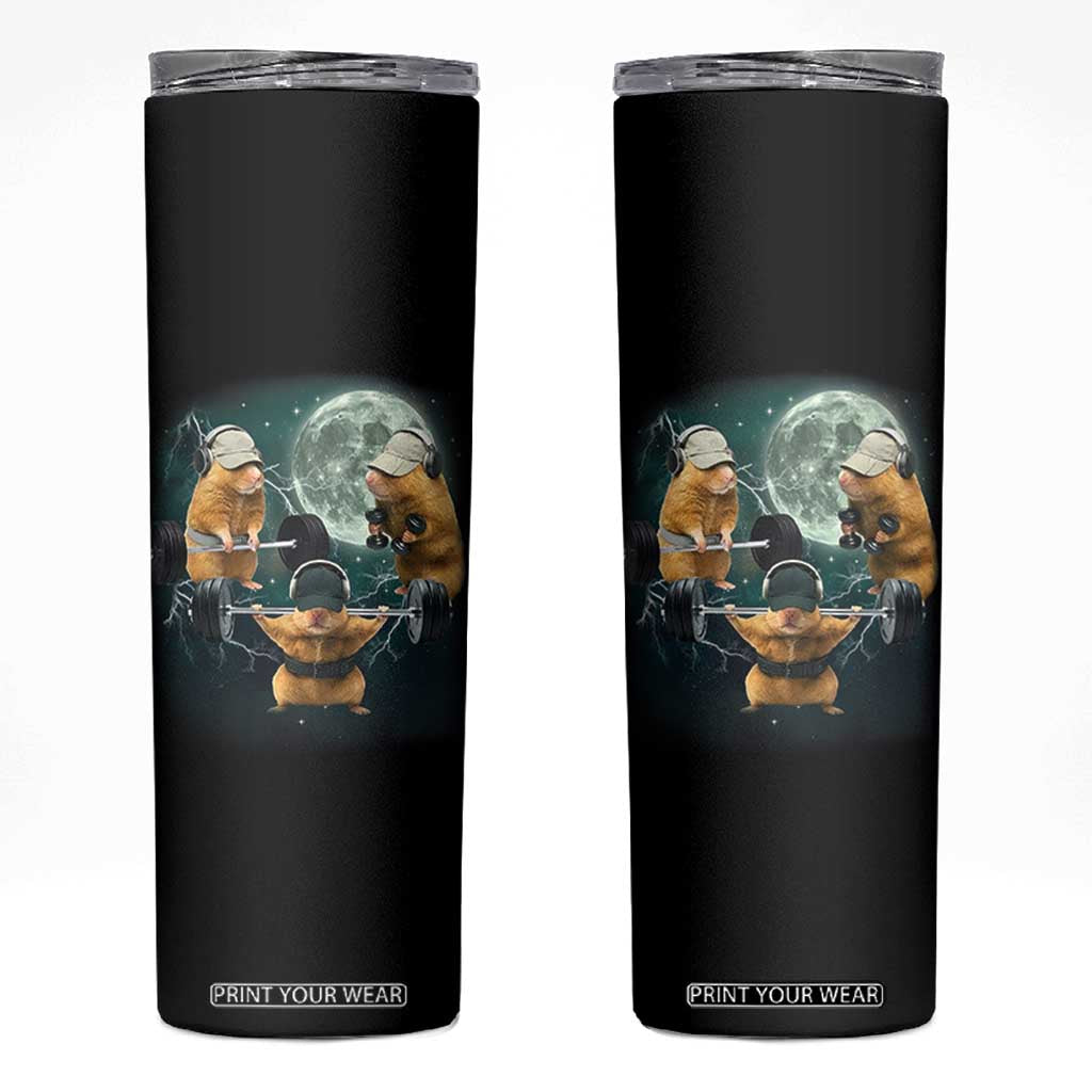 Funny Three Hamster Deadlift Gym Rat Moon Training Weightlifting Meme Skinny Tumbler TS11 Black Print Your Wear