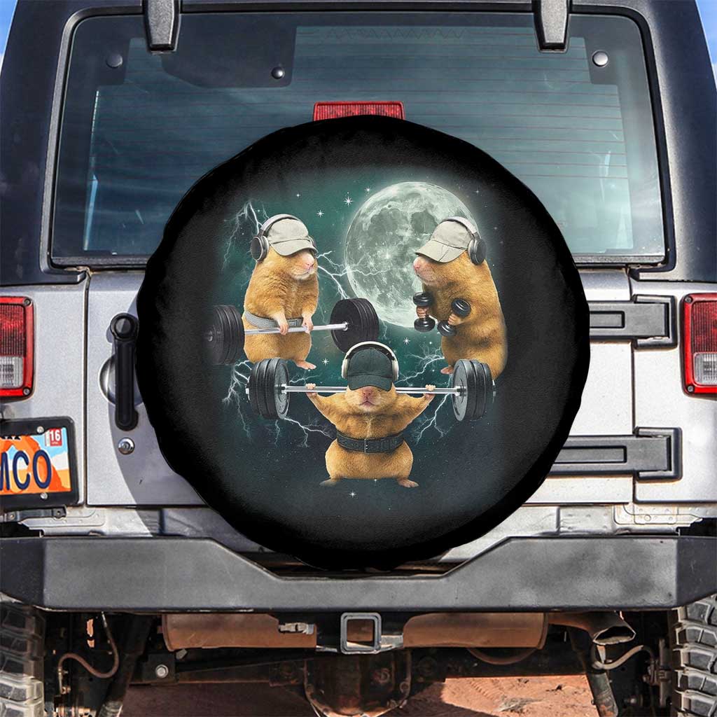 Funny Three Hamster Deadlift Gym Rat Moon Training Weightlifting Meme Spare Tire Cover TS11 No hole Black Print Your Wear