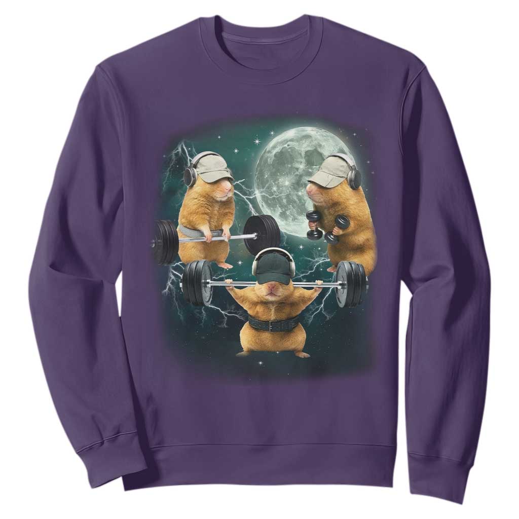 Funny Three Hamster Deadlift Gym Rat Moon Training Weightlifting Meme Sweatshirt TS11 Purple Print Your Wear