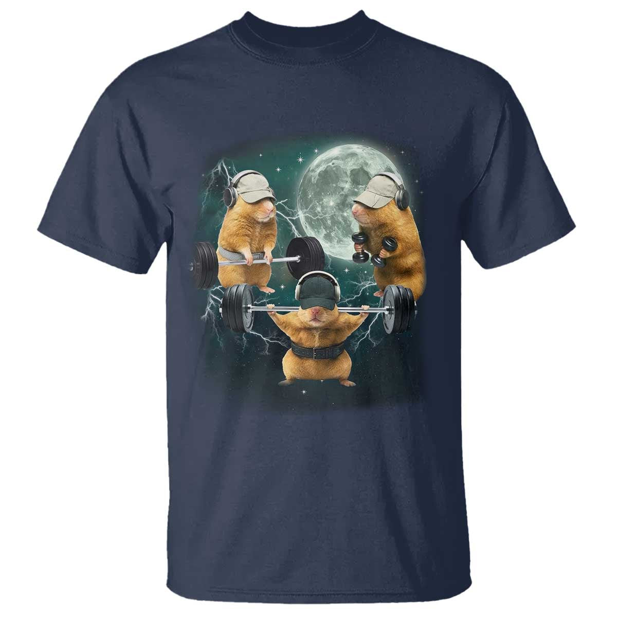 Funny Three Hamster Deadlift Gym Rat Moon Training Weightlifting Meme T Shirt TS11 Navy Print Your Wear