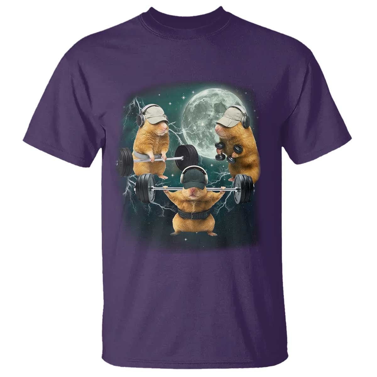 Funny Three Hamster Deadlift Gym Rat Moon Training Weightlifting Meme T Shirt TS11 Purple Print Your Wear