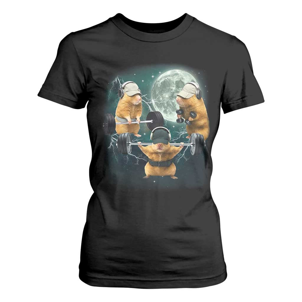 Funny Three Hamster Deadlift Gym Rat Moon Training Weightlifting Meme T Shirt For Women TS11 Black Print Your Wear