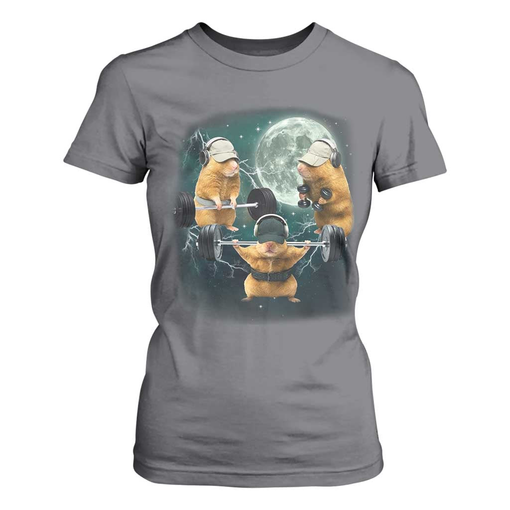 Funny Three Hamster Deadlift Gym Rat Moon Training Weightlifting Meme T Shirt For Women TS11 Charcoal Print Your Wear