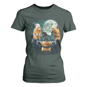 Funny Three Hamster Deadlift Gym Rat Moon Training Weightlifting Meme T Shirt For Women TS11 Dark Forest Green Print Your Wear
