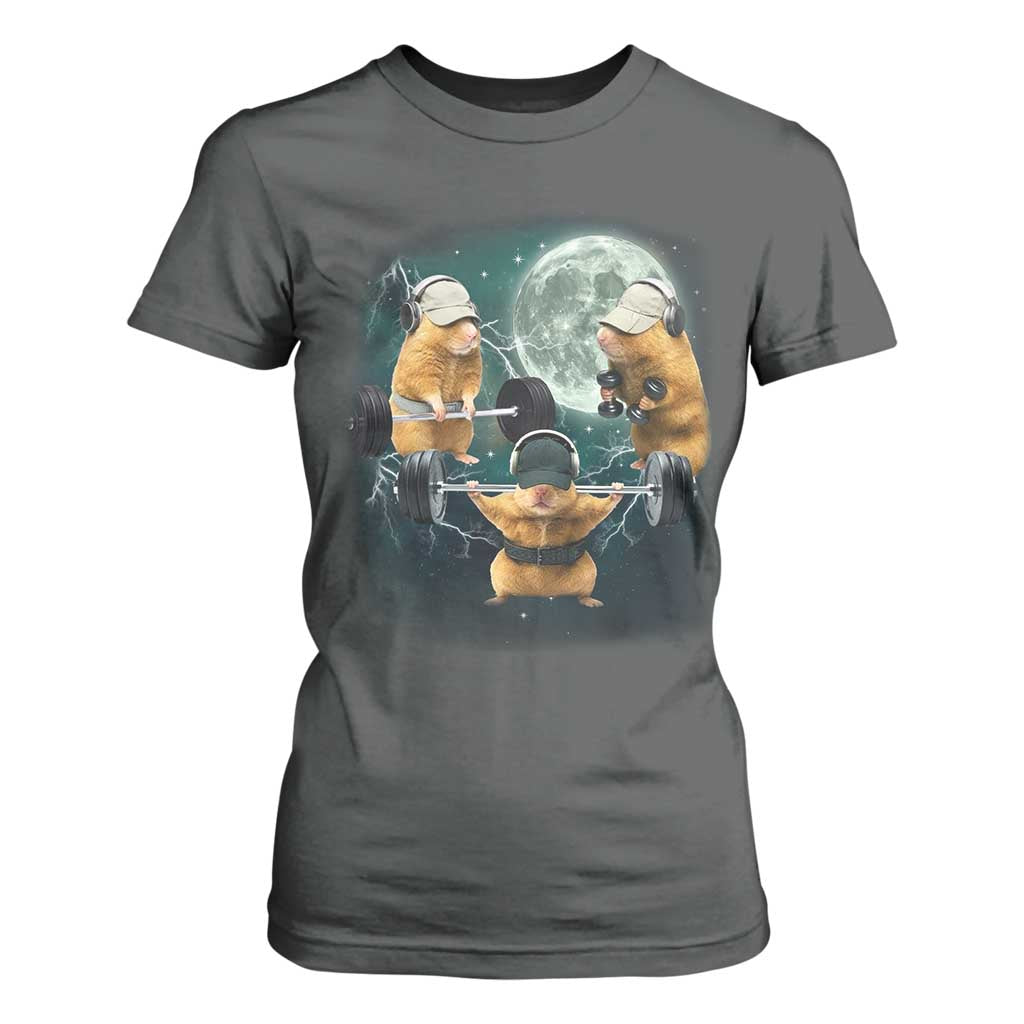Funny Three Hamster Deadlift Gym Rat Moon Training Weightlifting Meme T Shirt For Women TS11 Dark Heather Print Your Wear