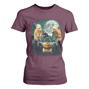 Funny Three Hamster Deadlift Gym Rat Moon Training Weightlifting Meme T Shirt For Women TS11 Maroon Print Your Wear