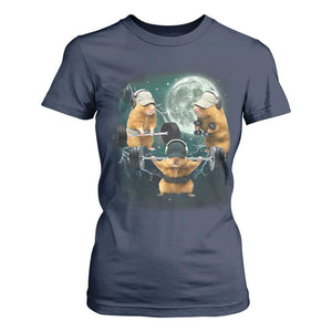Funny Three Hamster Deadlift Gym Rat Moon Training Weightlifting Meme T Shirt For Women TS11 Navy Print Your Wear