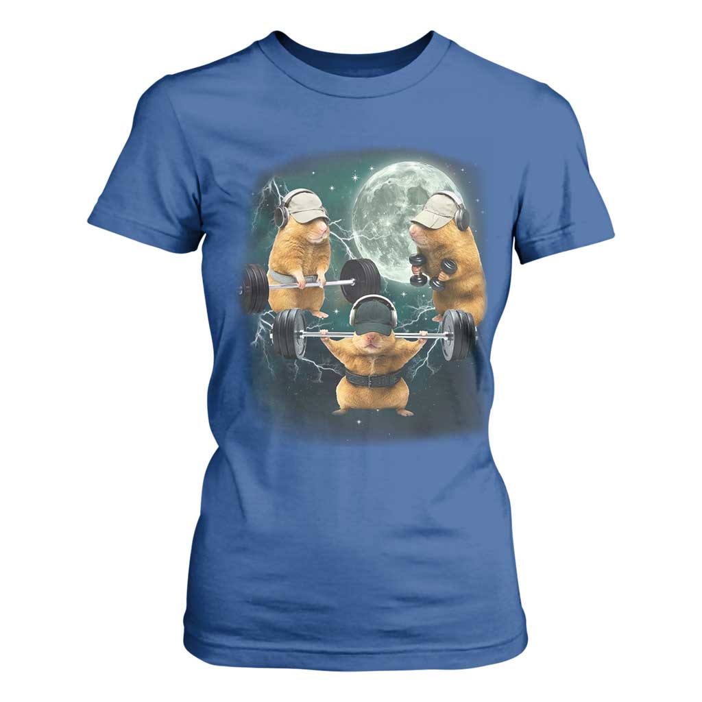 Funny Three Hamster Deadlift Gym Rat Moon Training Weightlifting Meme T Shirt For Women TS11 Royal Blue Print Your Wear