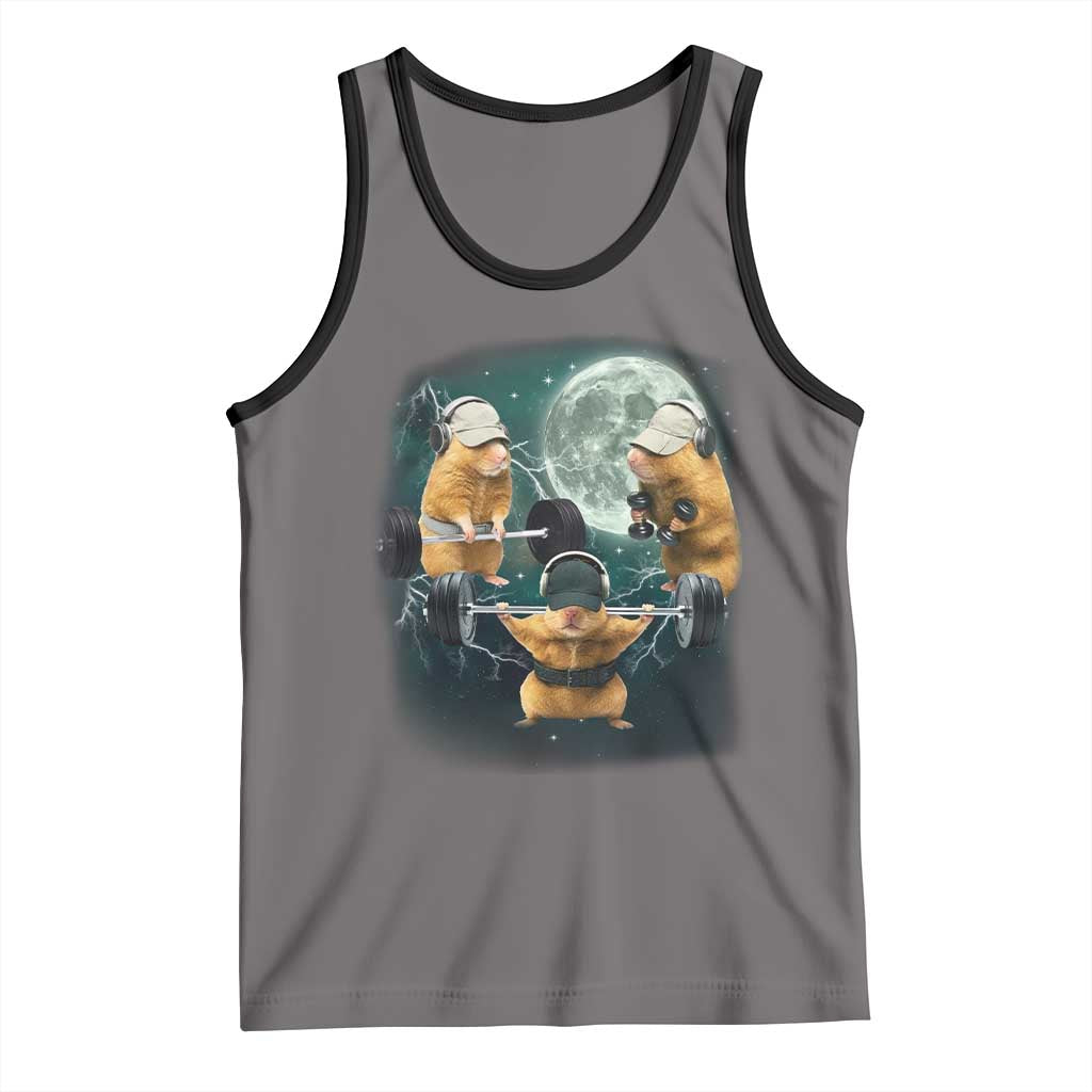 Funny Three Hamster Deadlift Gym Rat Moon Training Weightlifting Meme Tank Top TS11 Deep Heather Black Print Your Wear