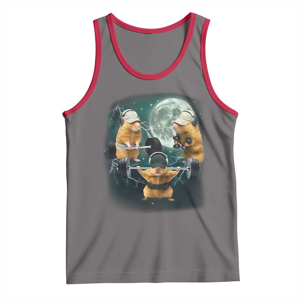 Funny Three Hamster Deadlift Gym Rat Moon Training Weightlifting Meme Tank Top TS11 Deep Heather Red Print Your Wear