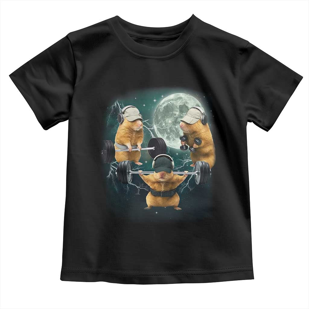 Funny Three Hamster Deadlift Gym Rat Moon Training Weightlifting Meme Toddler T Shirt TS11 Black Print Your Wear