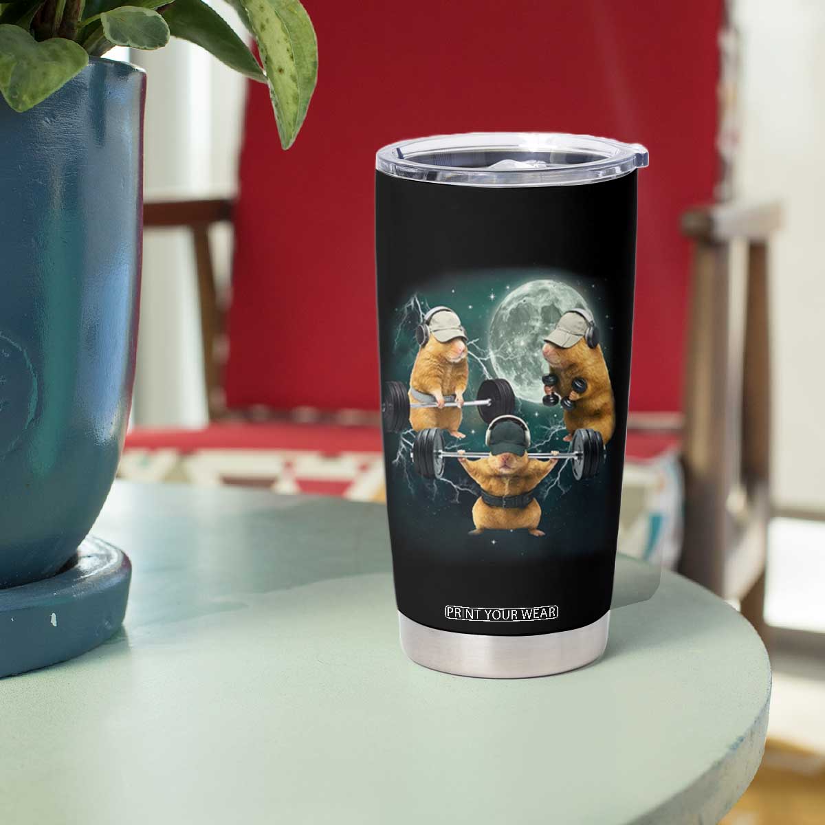 Funny Three Hamster Deadlift Gym Rat Moon Training Weightlifting Meme Tumbler Cup TS11 Print Your Wear