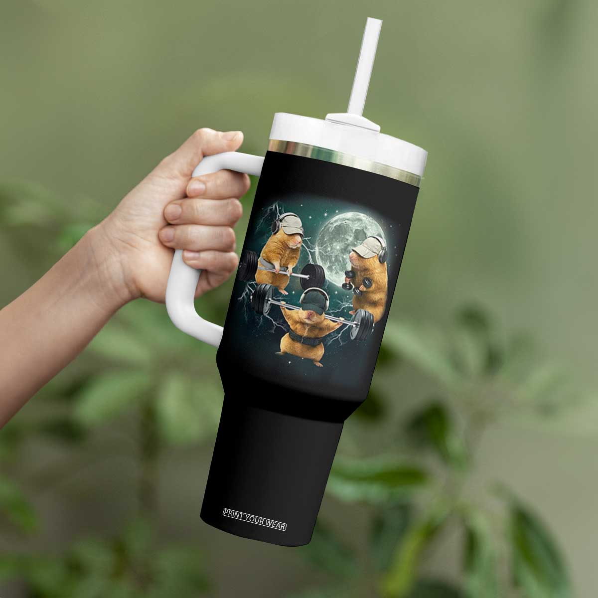 Funny Three Hamster Deadlift Gym Rat Moon Training Weightlifting Meme Tumbler With Handle TS11 Print Your Wear