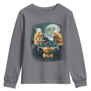 Funny Three Hamster Deadlift Gym Rat Moon Training Weightlifting Meme Youth Sweatshirt TS11 Charcoal Print Your Wear