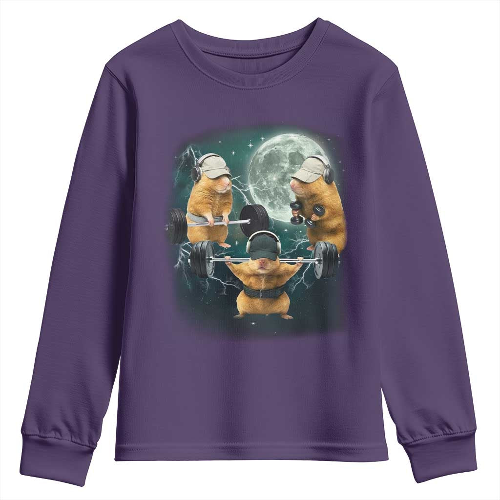 Funny Three Hamster Deadlift Gym Rat Moon Training Weightlifting Meme Youth Sweatshirt TS11 Purple Print Your Wear