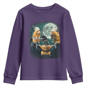 Funny Three Hamster Deadlift Gym Rat Moon Training Weightlifting Meme Youth Sweatshirt TS11 Purple Print Your Wear