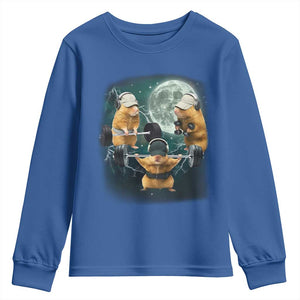 Funny Three Hamster Deadlift Gym Rat Moon Training Weightlifting Meme Youth Sweatshirt TS11 Royal Blue Print Your Wear