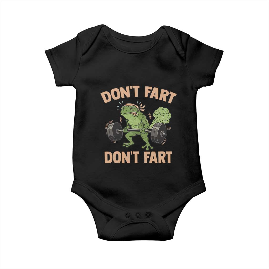 Gym Frog Baby Onesie Dont Fart Workout Weights Squat Humor TS11 Black Print Your Wear
