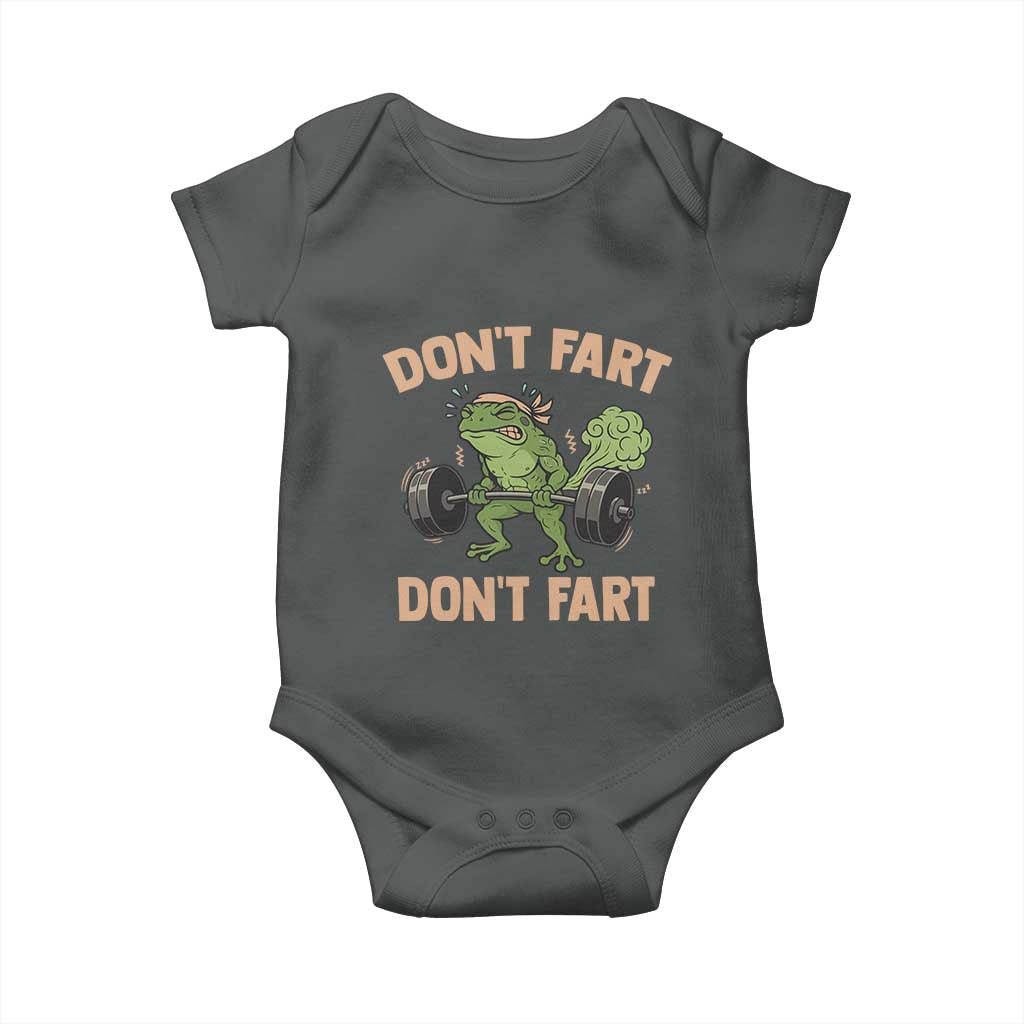 Gym Frog Baby Onesie Dont Fart Workout Weights Squat Humor TS11 Dark Heather Print Your Wear