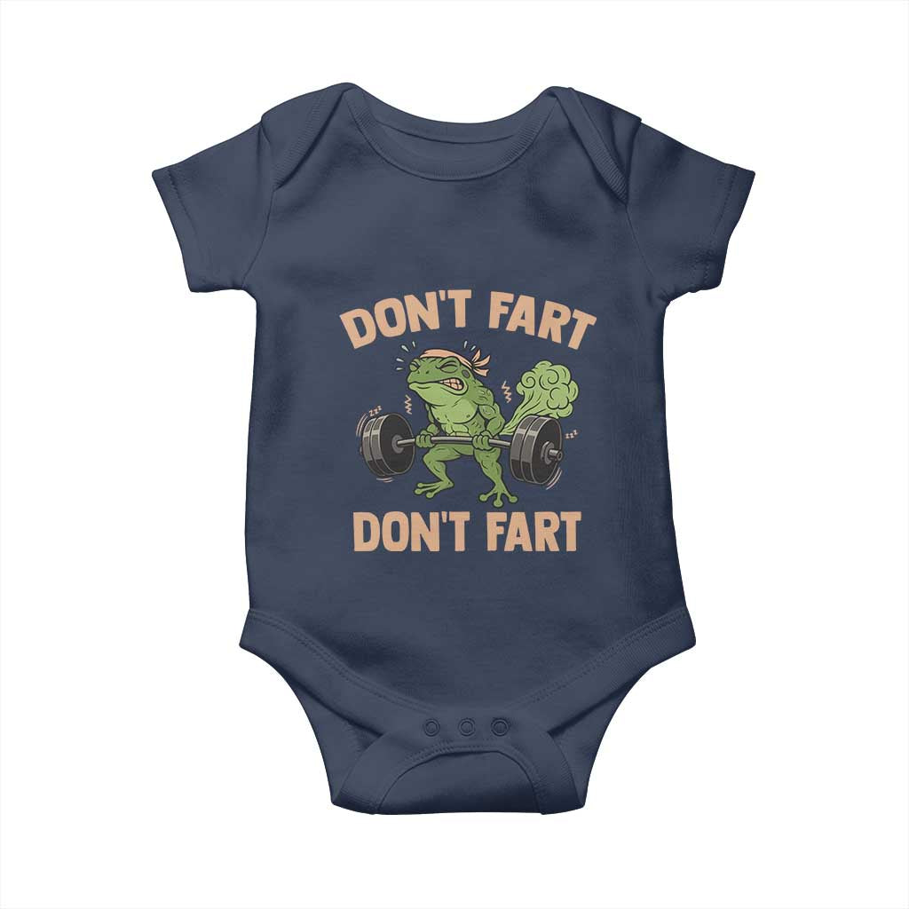 Gym Frog Baby Onesie Dont Fart Workout Weights Squat Humor TS11 Navy Print Your Wear