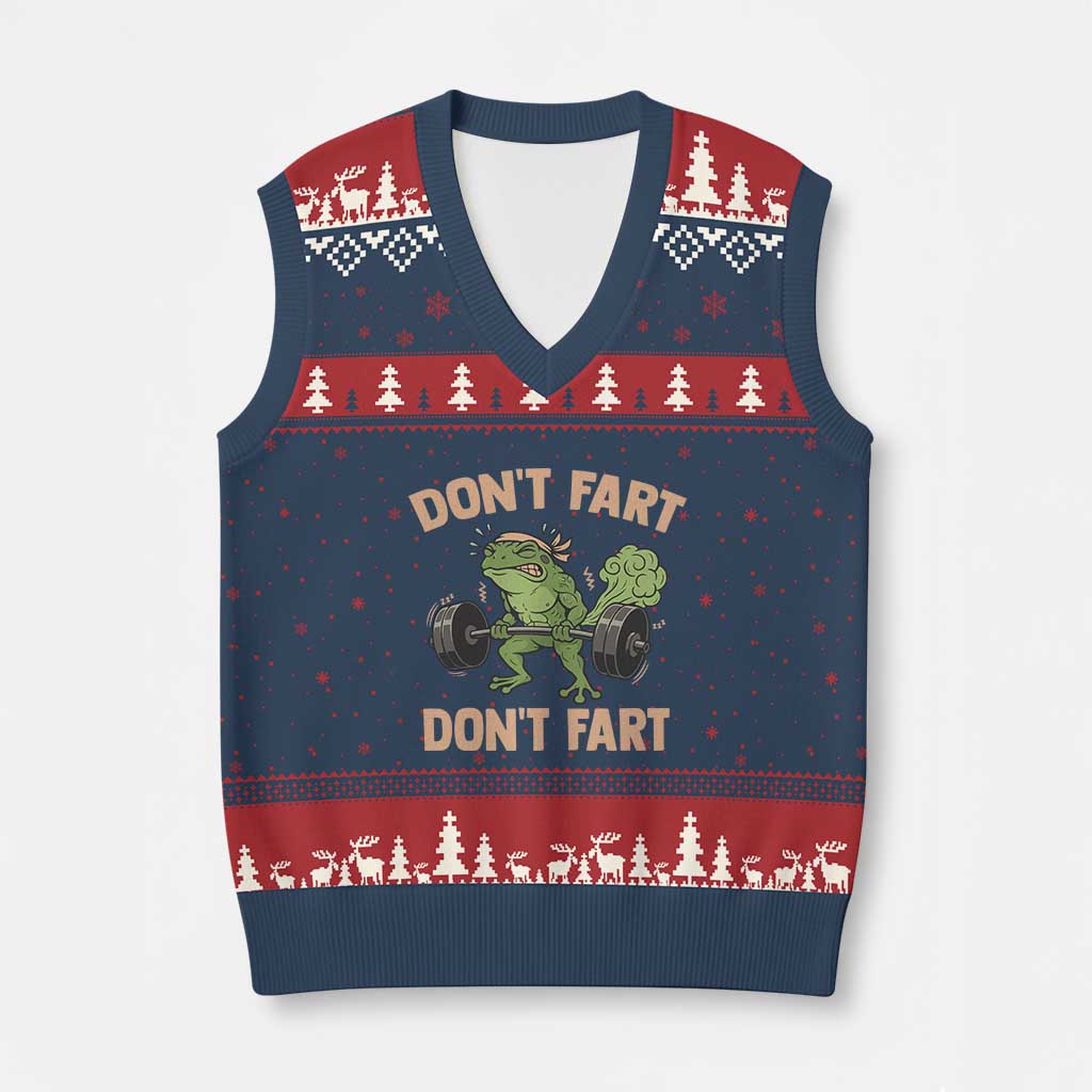 Gym Frog V-Neck Knit Sweater Vest Dont Fart Workout Weights Squat Humor TS11 Navy Red Print Your Wear