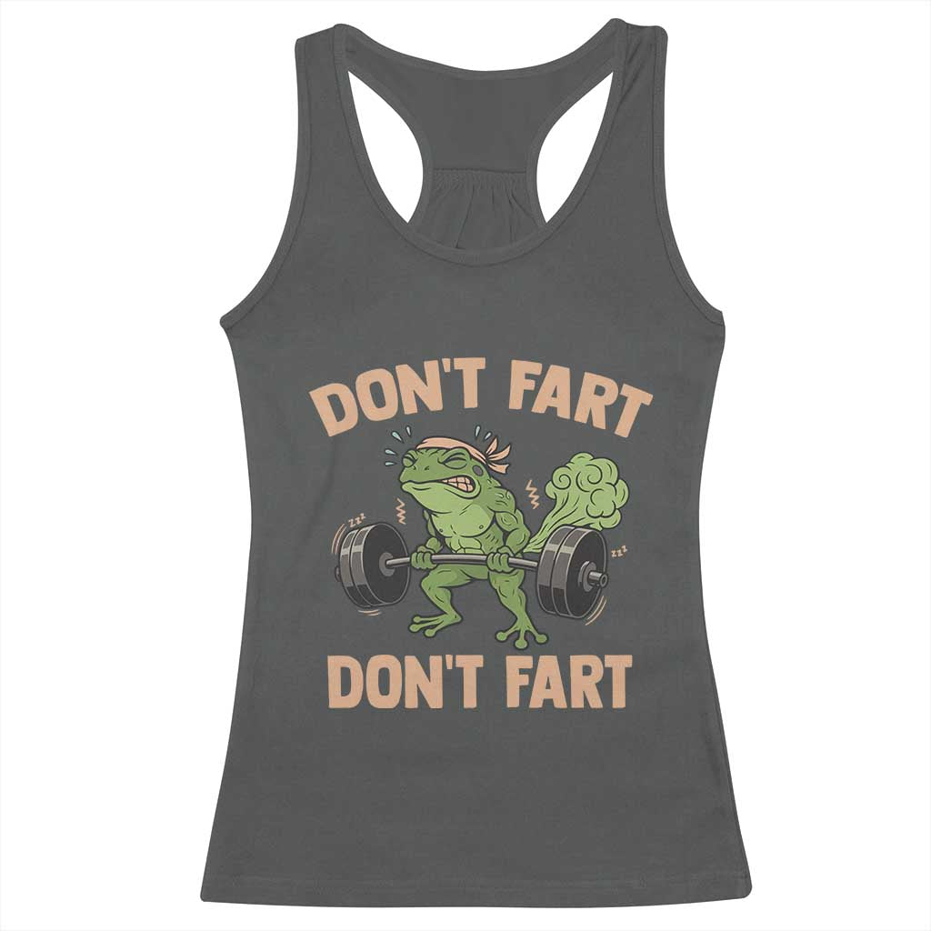 Gym Frog Racerback Tank Top Dont Fart Workout Weights Squat Humor TS11 Dark Heather Print Your Wear