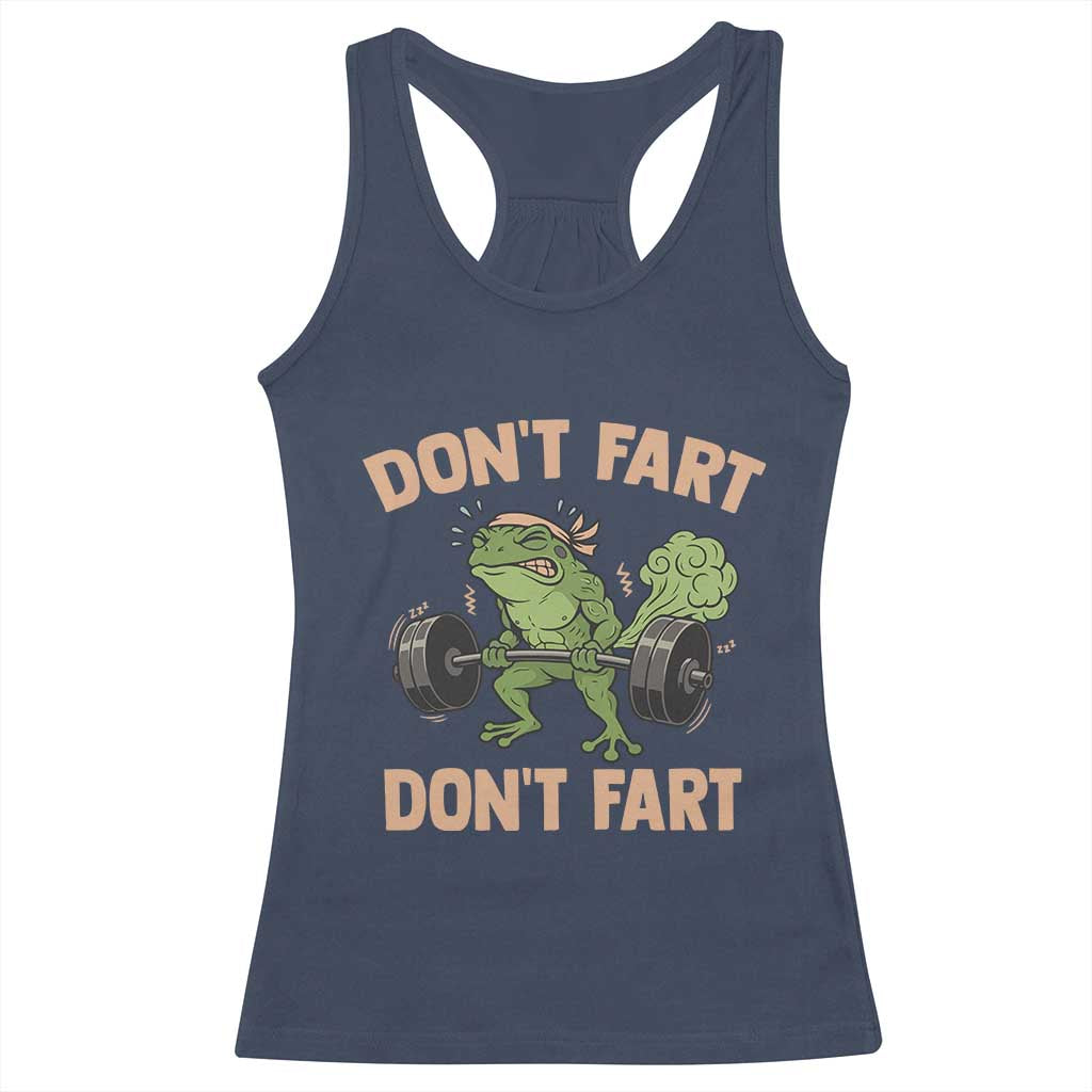 Gym Frog Racerback Tank Top Dont Fart Workout Weights Squat Humor TS11 Navy Print Your Wear