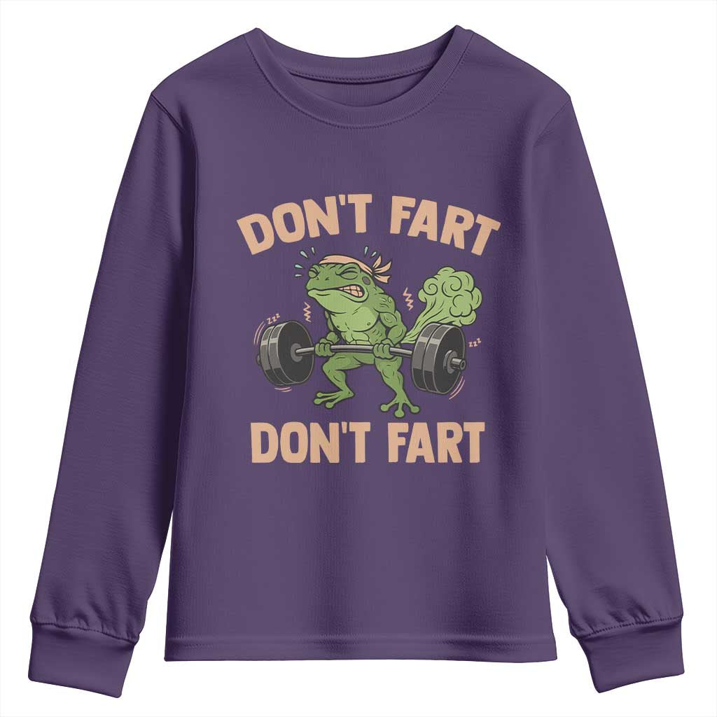 Gym Frog Youth Sweatshirt Dont Fart Workout Weights Squat Humor TS11 Purple Print Your Wear
