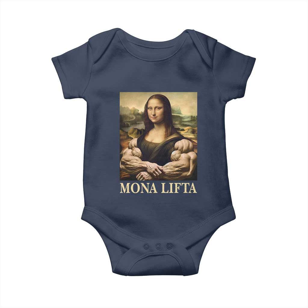 Funny Mona Lifta Muscle Mona Lisa Bodybuilding Fitness Gym Lover Baby Onesie TS11 Navy Print Your Wear
