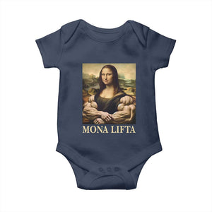 Funny Mona Lifta Muscle Mona Lisa Bodybuilding Fitness Gym Lover Baby Onesie TS11 Navy Print Your Wear