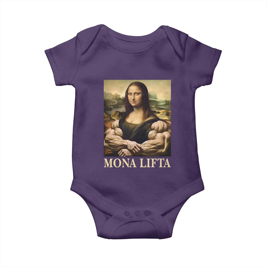 Funny Mona Lifta Muscle Mona Lisa Bodybuilding Fitness Gym Lover Baby Onesie TS11 Purple Print Your Wear