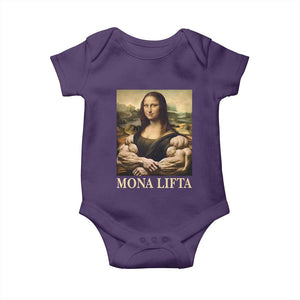 Funny Mona Lifta Muscle Mona Lisa Bodybuilding Fitness Gym Lover Baby Onesie TS11 Purple Print Your Wear