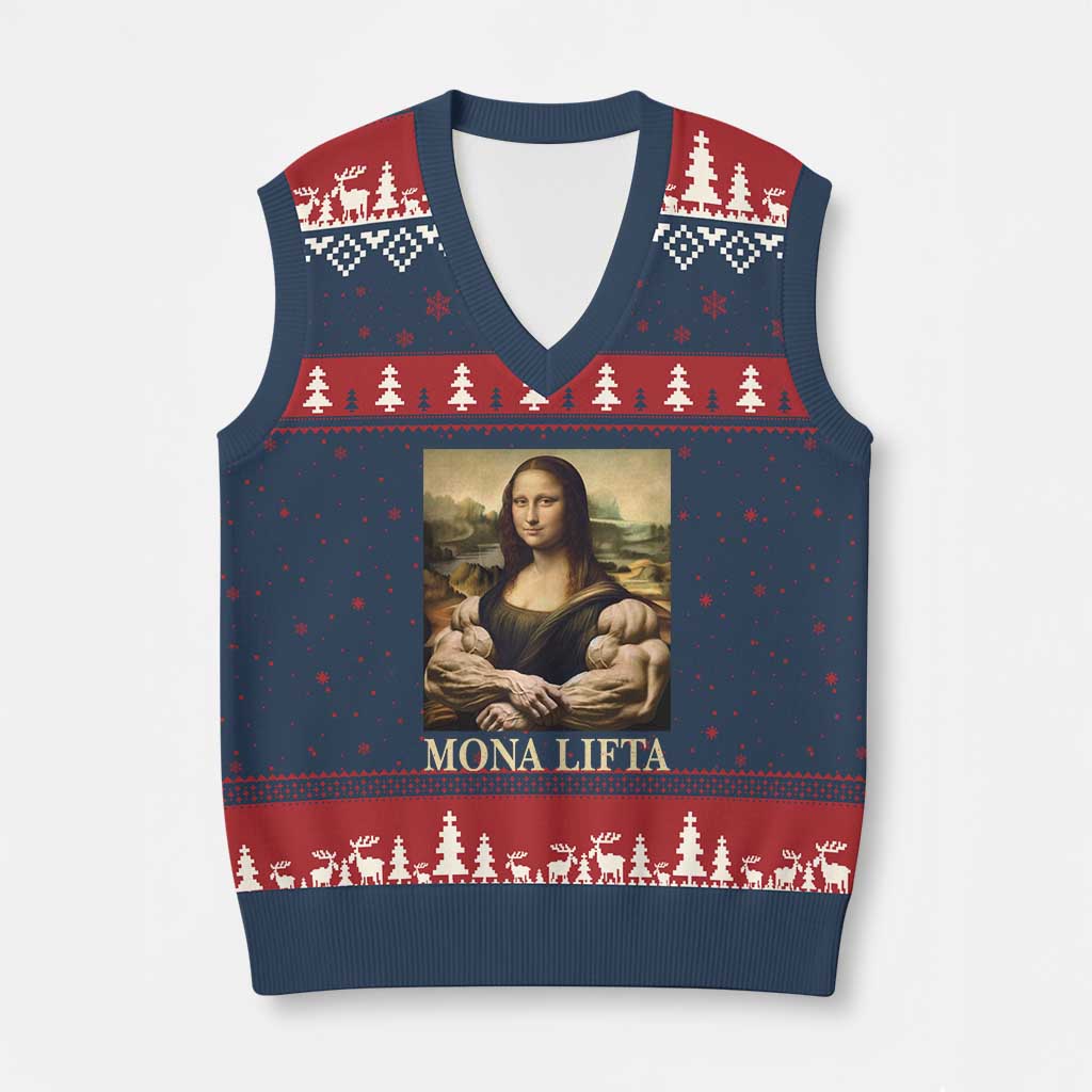 Funny Mona Lifta Muscle Mona Lisa Bodybuilding Fitness Gym Lover V-Neck Knit Sweater Vest TS11 Navy Red Print Your Wear