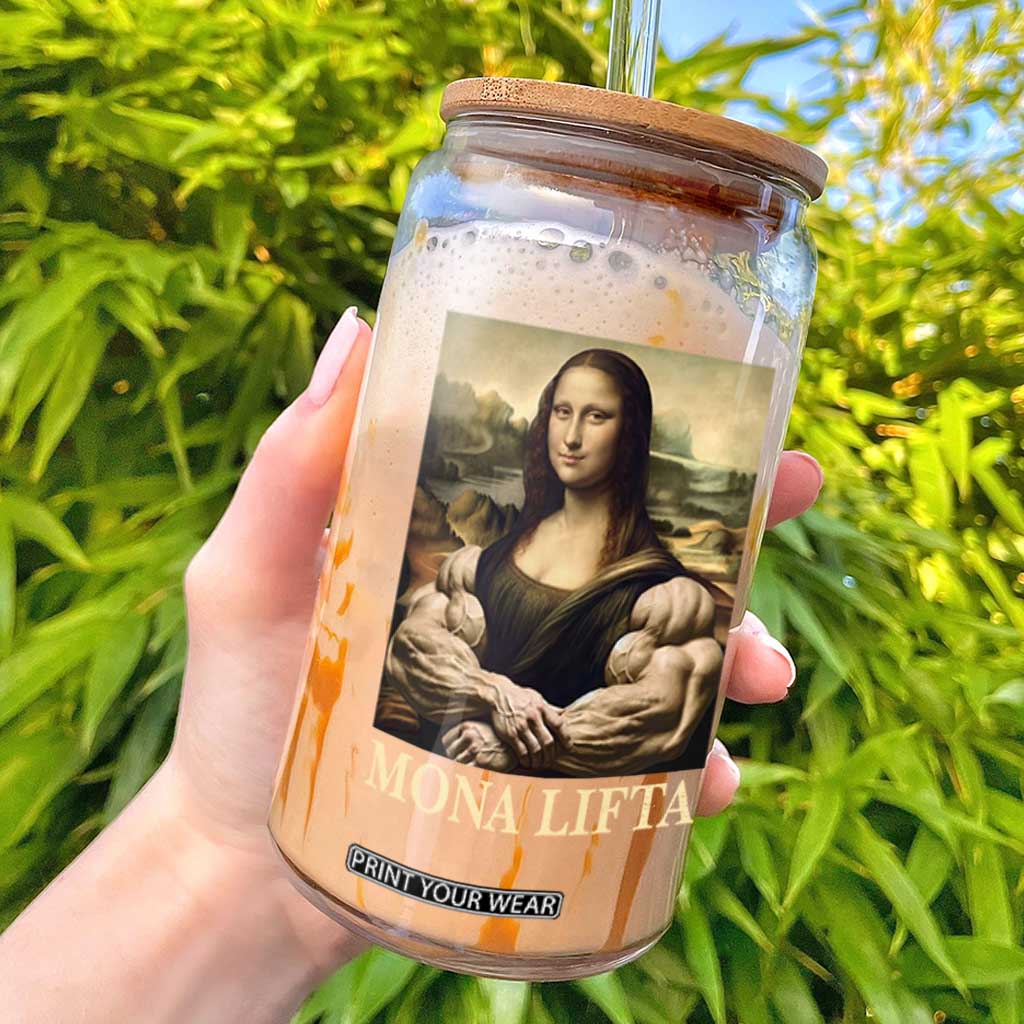 Funny Mona Lifta Muscle Mona Lisa Bodybuilding Fitness Gym Lover Glass Can TS11 Black Print Your Wear