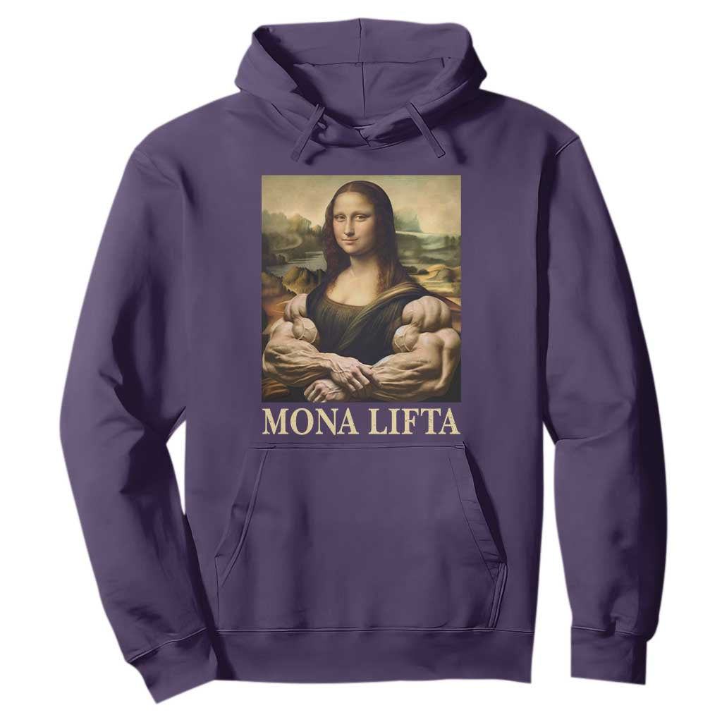 Funny Mona Lifta Muscle Mona Lisa Bodybuilding Fitness Gym Lover Hoodie TS11 Purple Print Your Wear