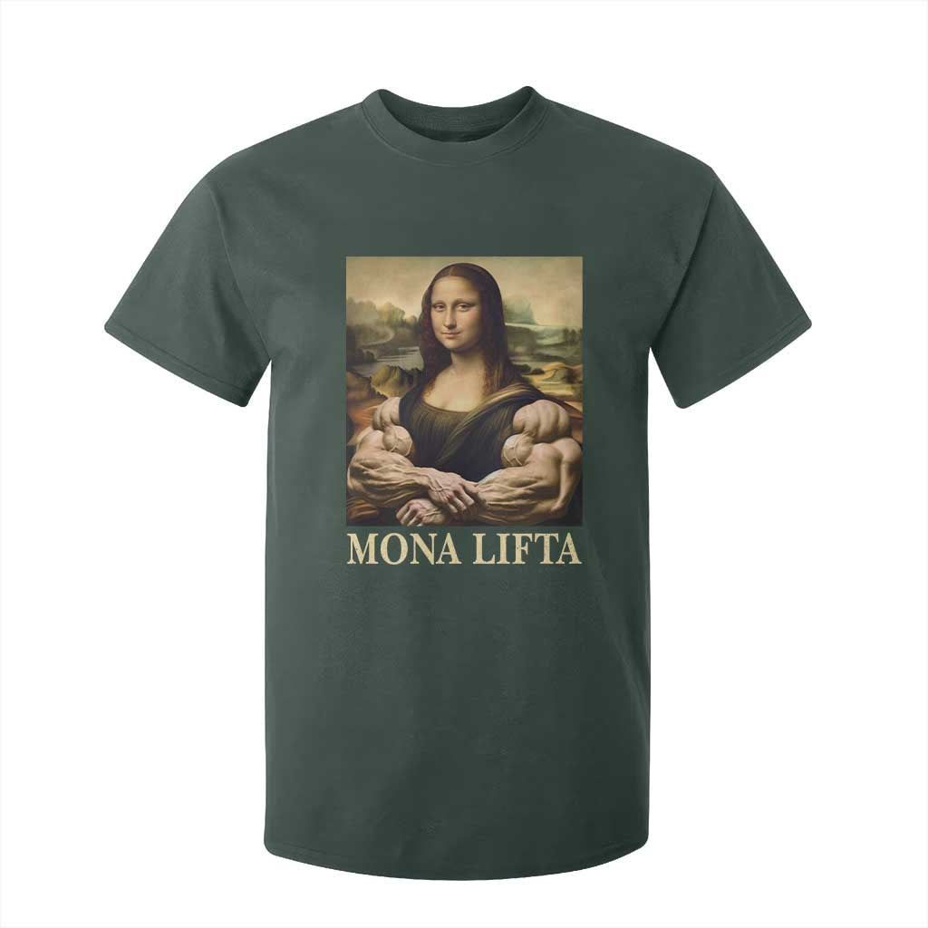 Funny Mona Lifta Muscle Mona Lisa Bodybuilding Fitness Gym Lover T Shirt For Kid TS11 Dark Forest Green Print Your Wear