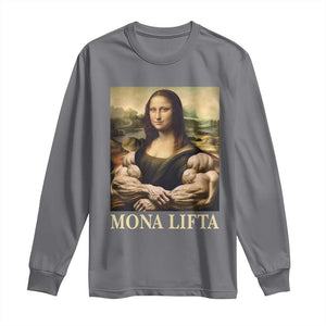 Funny Mona Lifta Muscle Mona Lisa Bodybuilding Fitness Gym Lover Long Sleeve Shirt TS11 Charcoal Print Your Wear