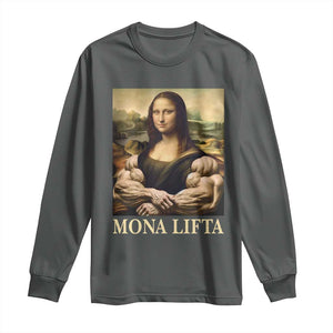 Funny Mona Lifta Muscle Mona Lisa Bodybuilding Fitness Gym Lover Long Sleeve Shirt TS11 Dark Heather Print Your Wear
