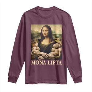 Funny Mona Lifta Muscle Mona Lisa Bodybuilding Fitness Gym Lover Long Sleeve Shirt TS11 Maroon Print Your Wear