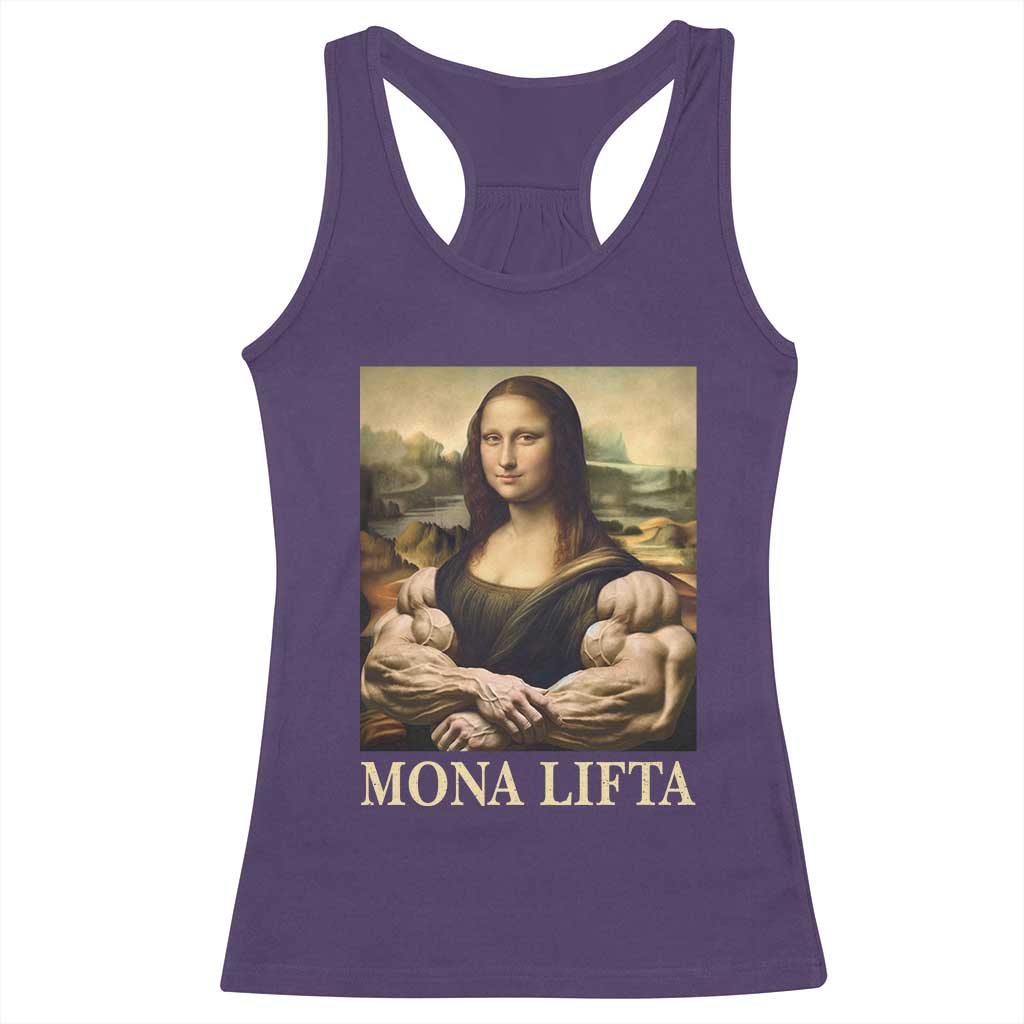 Funny Mona Lifta Muscle Mona Lisa Bodybuilding Fitness Gym Lover Racerback Tank Top TS11 Purple Print Your Wear