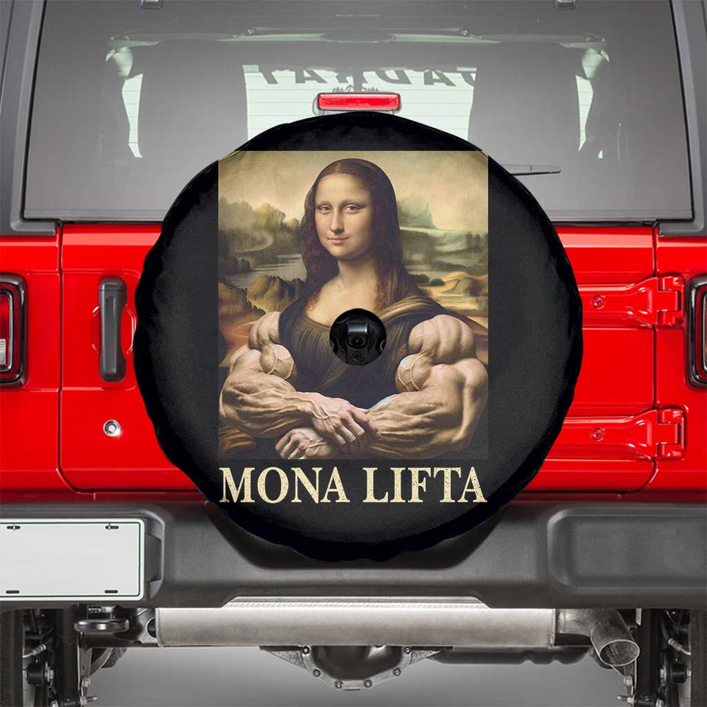 Funny Mona Lifta Muscle Mona Lisa Bodybuilding Fitness Gym Lover Spare Tire Cover TS11 Black Print Your Wear