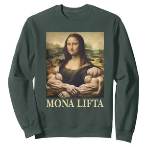 Funny Mona Lifta Muscle Mona Lisa Bodybuilding Fitness Gym Lover Sweatshirt TS11 Dark Forest Green Print Your Wear