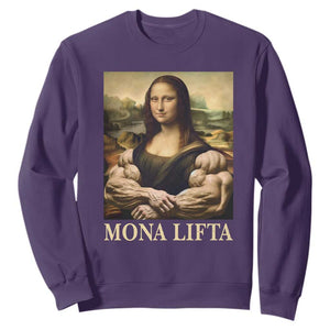 Funny Mona Lifta Muscle Mona Lisa Bodybuilding Fitness Gym Lover Sweatshirt TS11 Purple Print Your Wear