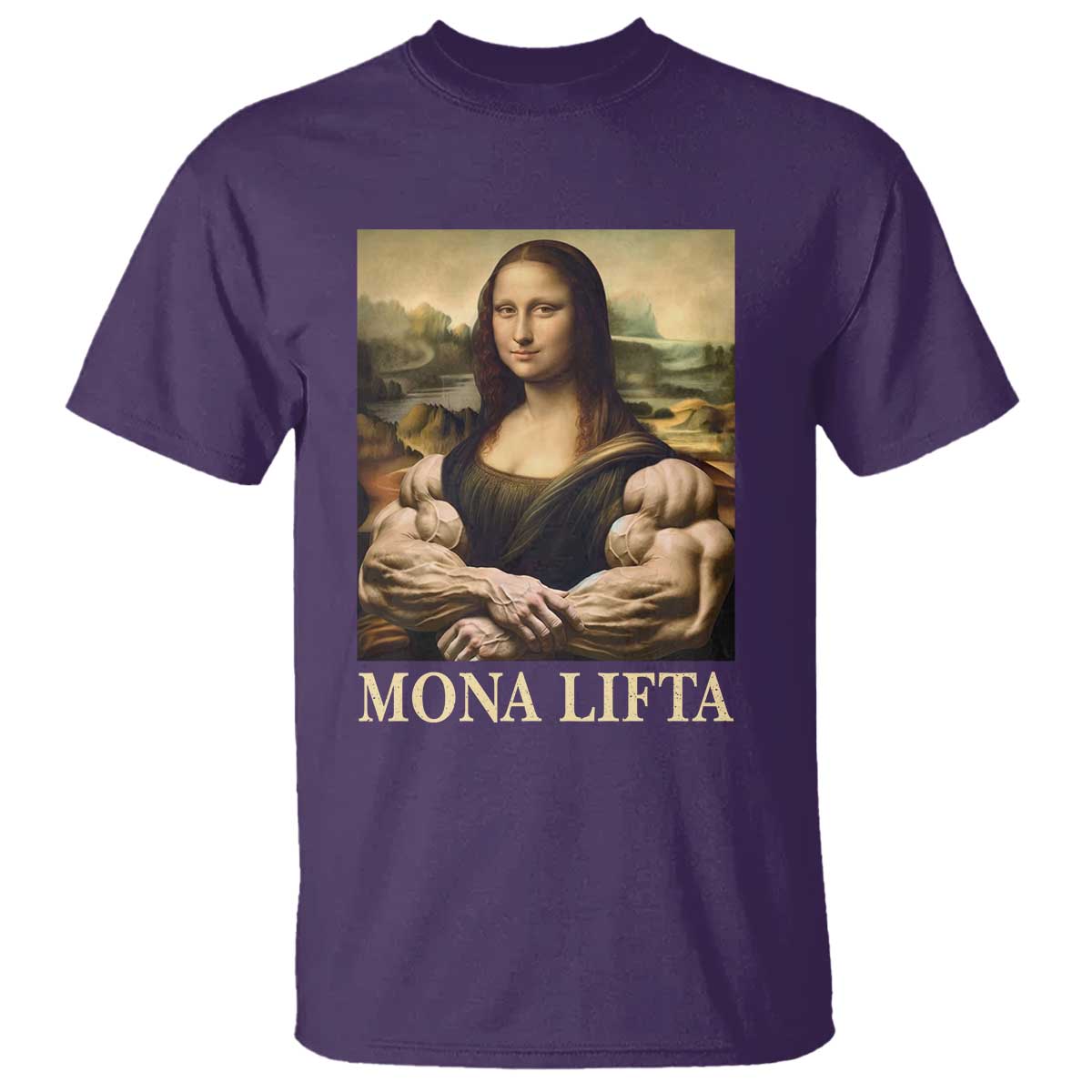 Funny Mona Lifta Muscle Mona Lisa Bodybuilding Fitness Gym Lover T Shirt TS11 Purple Print Your Wear