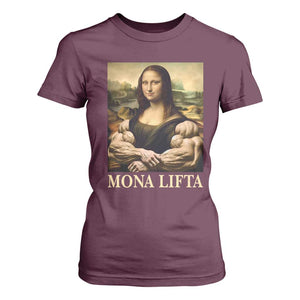 Funny Mona Lifta Muscle Mona Lisa Bodybuilding Fitness Gym Lover T Shirt For Women TS11 Maroon Print Your Wear