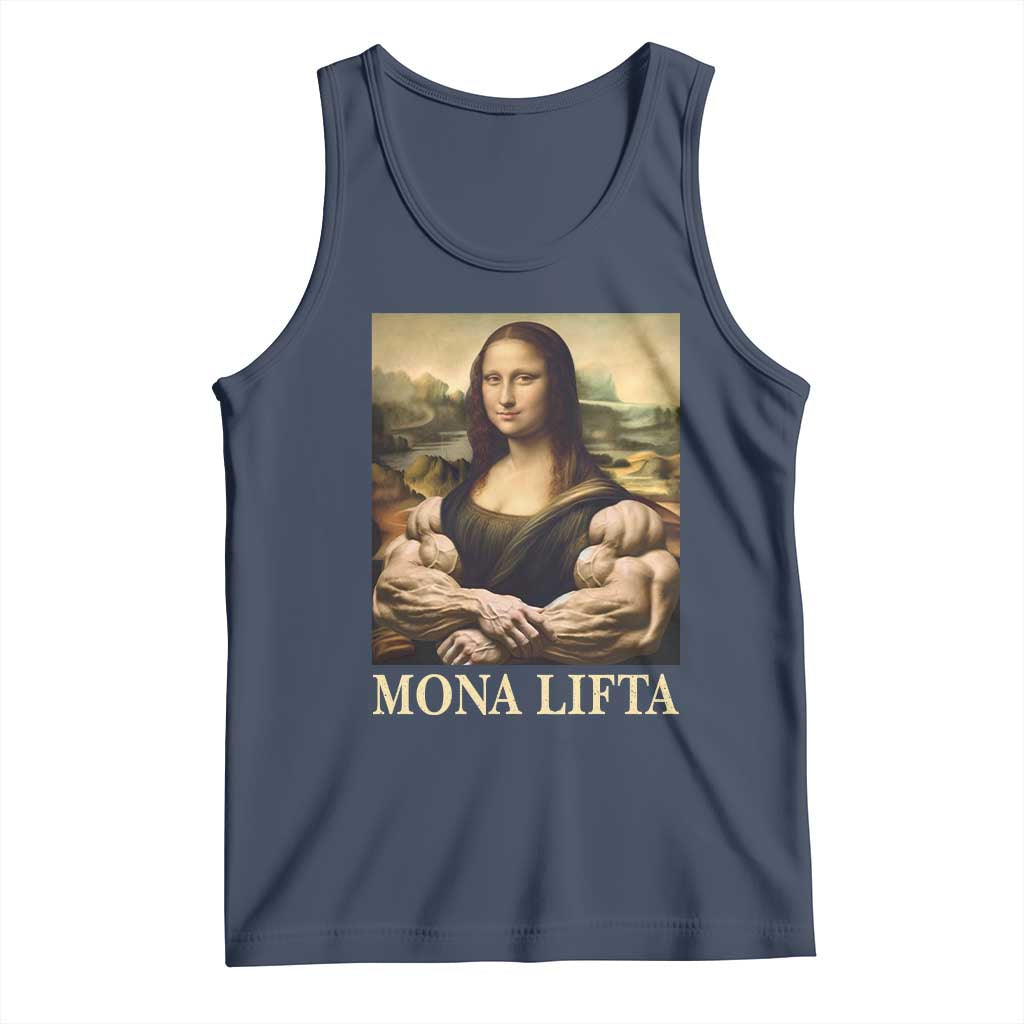 Funny Mona Lifta Muscle Mona Lisa Bodybuilding Fitness Gym Lover Tank Top TS11 Navy Print Your Wear
