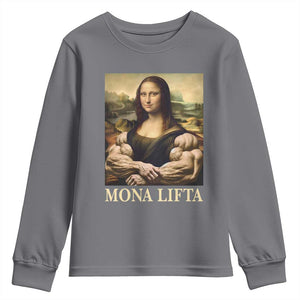 Funny Mona Lifta Muscle Mona Lisa Bodybuilding Fitness Gym Lover Youth Sweatshirt TS11 Charcoal Print Your Wear