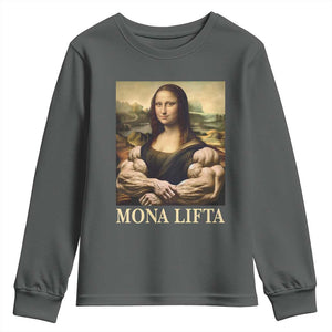 Funny Mona Lifta Muscle Mona Lisa Bodybuilding Fitness Gym Lover Youth Sweatshirt TS11 Dark Heather Print Your Wear