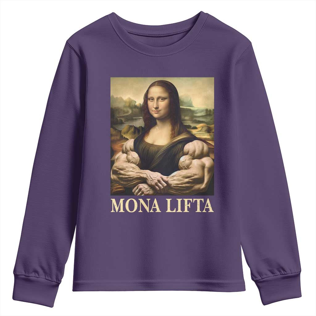 Funny Mona Lifta Muscle Mona Lisa Bodybuilding Fitness Gym Lover Youth Sweatshirt TS11 Purple Print Your Wear